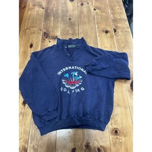 Vintage Embassy Row International Golfing Pullover Sweatshirt Mock Neck Navy